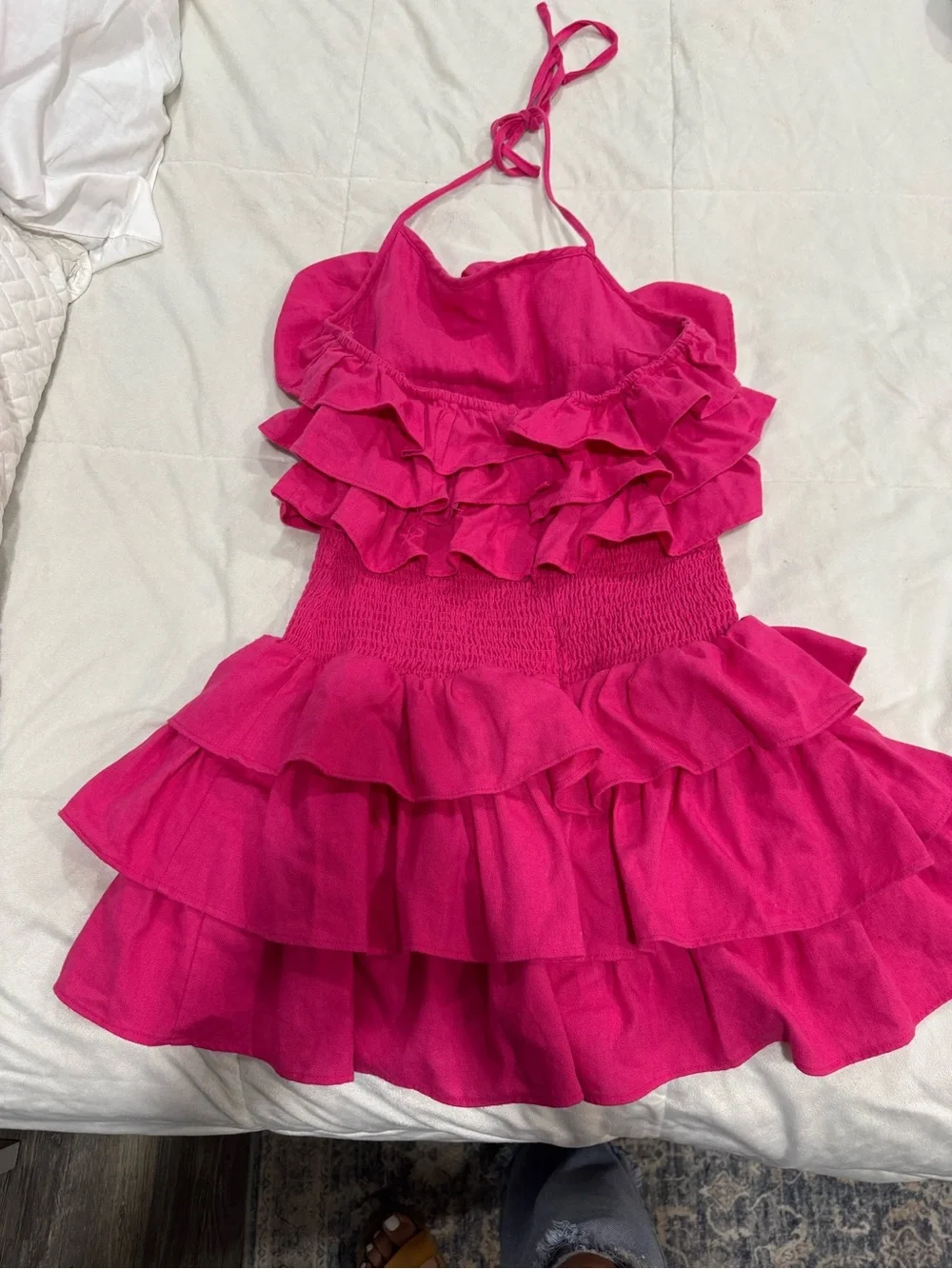 DO+BE Hot Pink Ruffle Halter Mini Dress